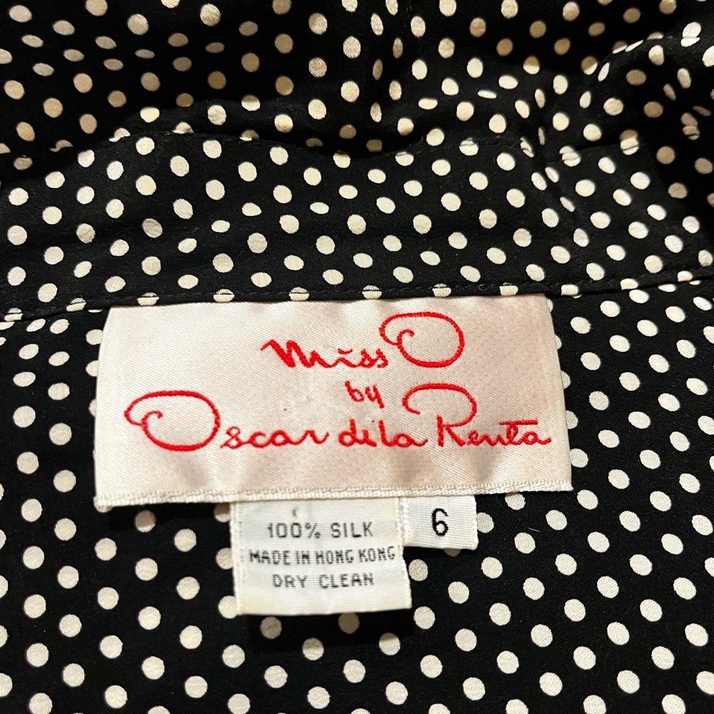 Oscar de la Renta Black and White Silk Polka Dot Dress